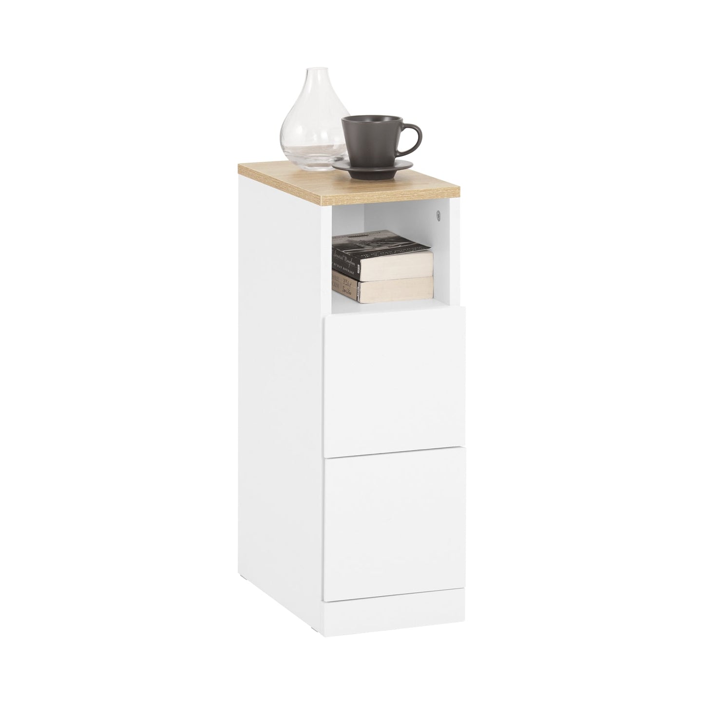 SoBuy Table de nuit - FBT149-WN - 2 tiroirs et compartiment ouvert - 20 cm x 35 cm x H60 cm - Blanc