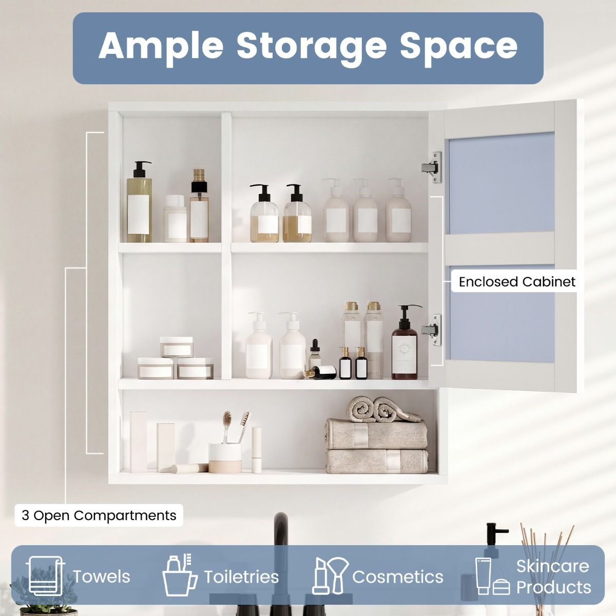 Armoire de salle de bains Coast avec miroir - armoire murale - peu encombrante - blanche