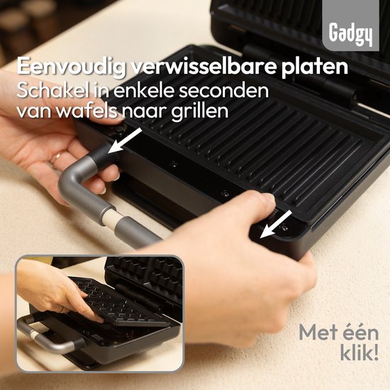 Appareil à croque-monsieur Gadgy Premium pour 2 croque-monsieur – Noir - Gril 3-en-1, appareil à croque-monsieur et gaufrier - Plaques interchangeables - 600 W - Très puissant - 2 gaufres de Bruxelles - Croque-monsieur