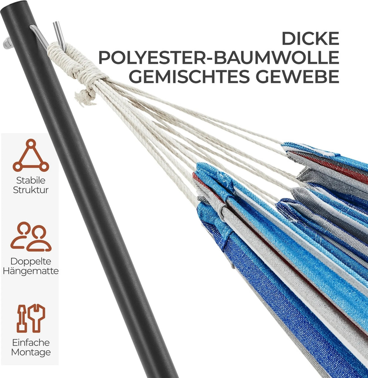 Hamac de camping avec support pour 2 à 3 personnes, réglable de 294 à 314 cm, bleu
