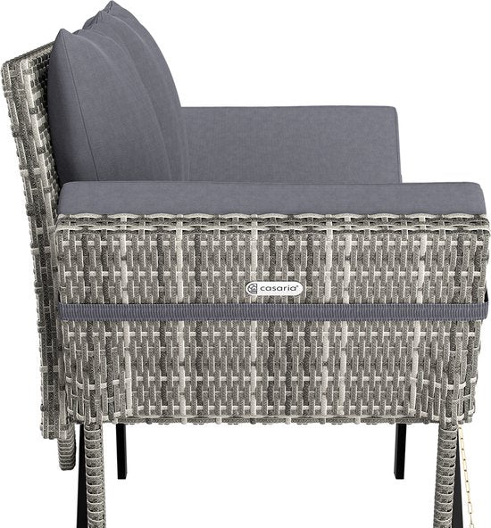 Banc de jardin Casaria Polyrattan - réglable avec coussins - Gris