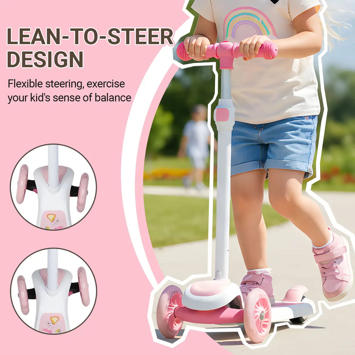 Trottinette Neuleb avec roues lumineuses - Plateforme extra-large - Rose