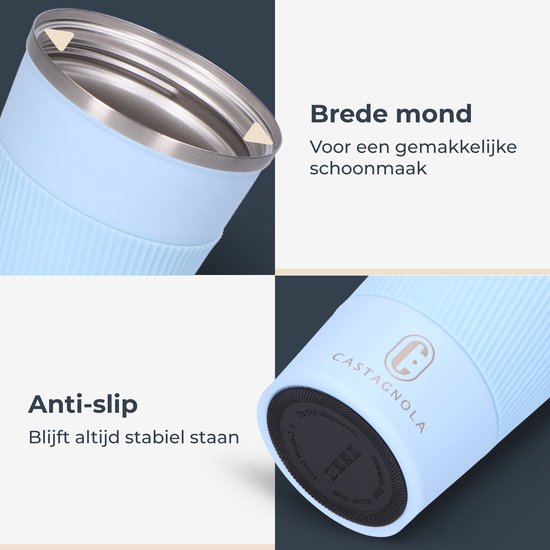 Castagnola Thermos Cup - Coffee Mug To Go - Travel Mug for Coffee and Tea - Tea Mug - 380 ML - stainless steel - Light Blue