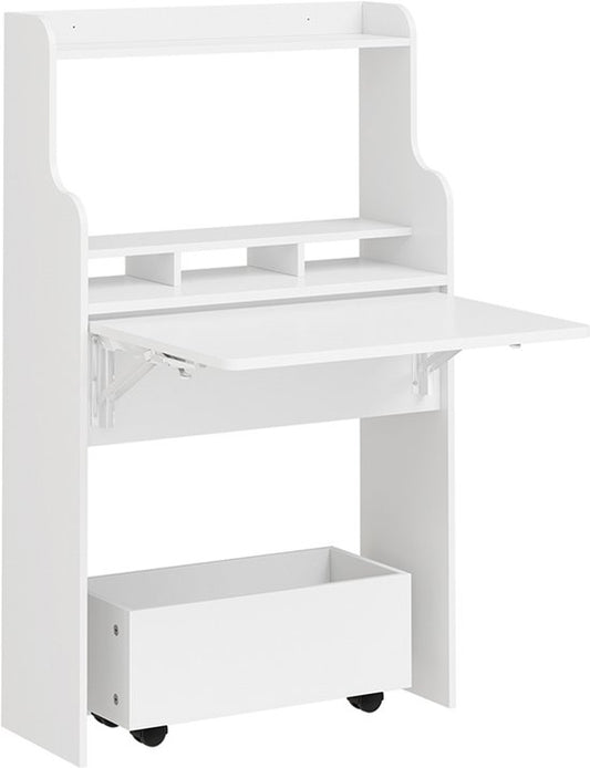 Table pliante murale SoBuy FWT105-II-W - Table pliante multifonctionnelle peu encombrante avec roulettes - Bureau pliant avec tiroir et étagères - Blanc