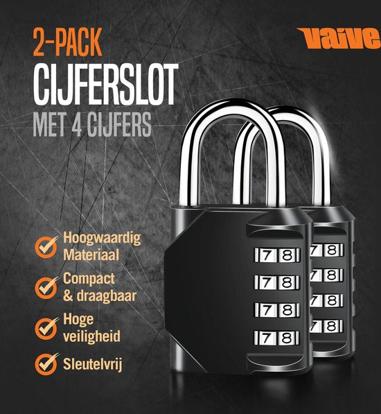 Cadenas VAIVE avec code numérique - Serrure à chiffres - Serrure - Cadenas - Pour l'intérieur et l'extérieur