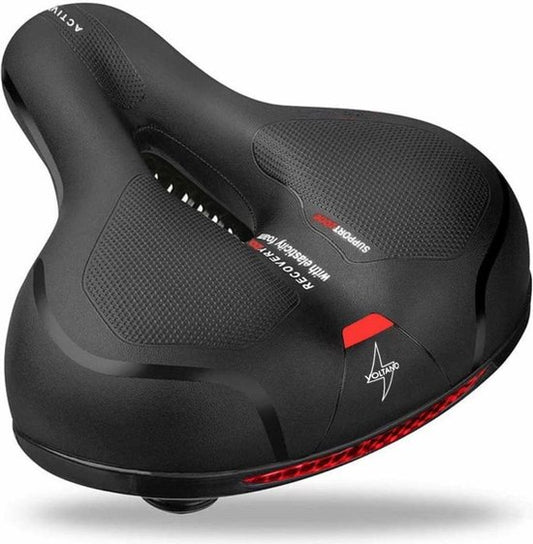 Selle de vélo Voltano avec coussinets en gel - Noir/Rouge - Découpe - Suspension - Unisexe - Sangle de selle incluse