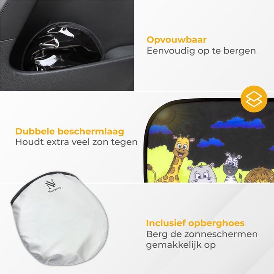 Pare-soleil Nuvance pour voiture - Lot de 2 - avec protection UV pour bébés et enfants - Pare-soleil pour vitres latérales - Autocollants - Taille unique - Animaux