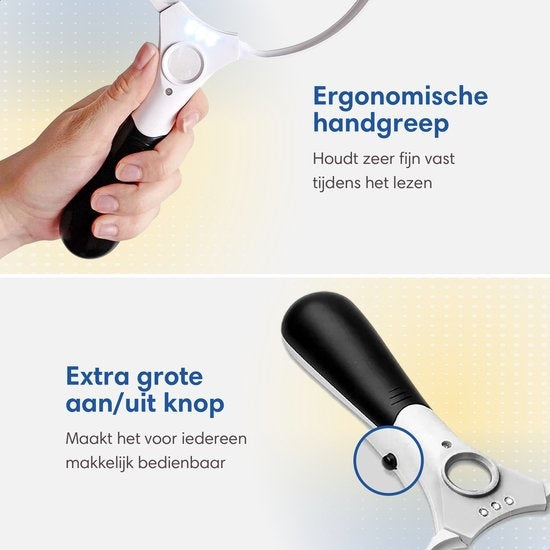 SafeLife Loupe avec éclairage - 3 x LED - 2x 4x 25x - Loupe de lecture pour personnes âgées - Loupe avec éclairage LED - Loupe pour adultes