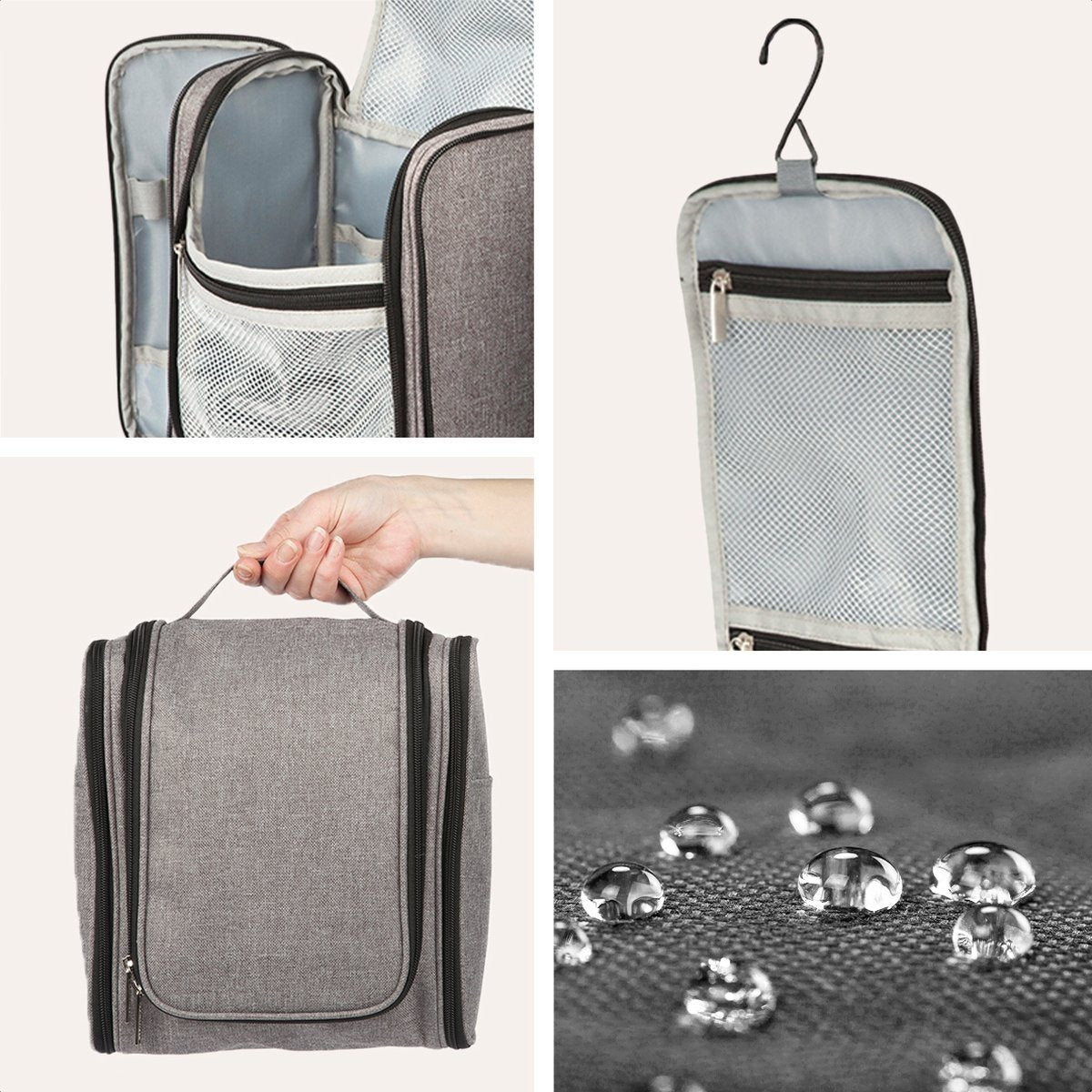 TRVLMORE Trousse de toilette XL - Suspension avec crochet - Gris