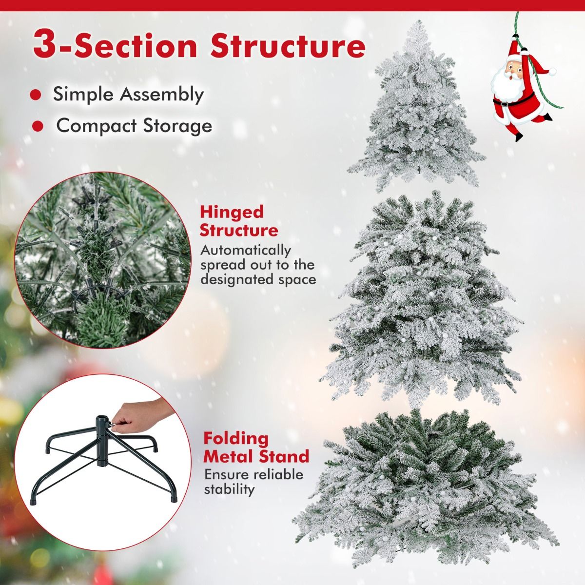 Coast Artificial Christmas Tree 180 cm Green/White - Snowy with 260 LED Lights - Foldable & Pre-assembled