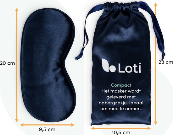 Loti Premium Silk Sleep Mask + Storage Pouch - 100% Darkening Eye Mask - Adjustable - Blindfold - Silky Soft - Anti-wrinkle - Eye Mask - Sleep Mask - Blue