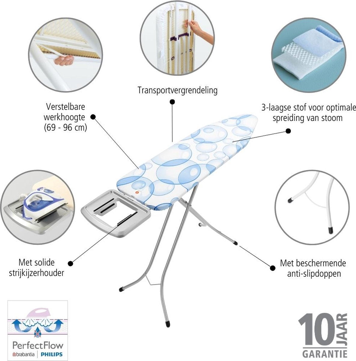 Brabantia Perfect Flow Table à repasser - 124 x 38 cm - Bulles