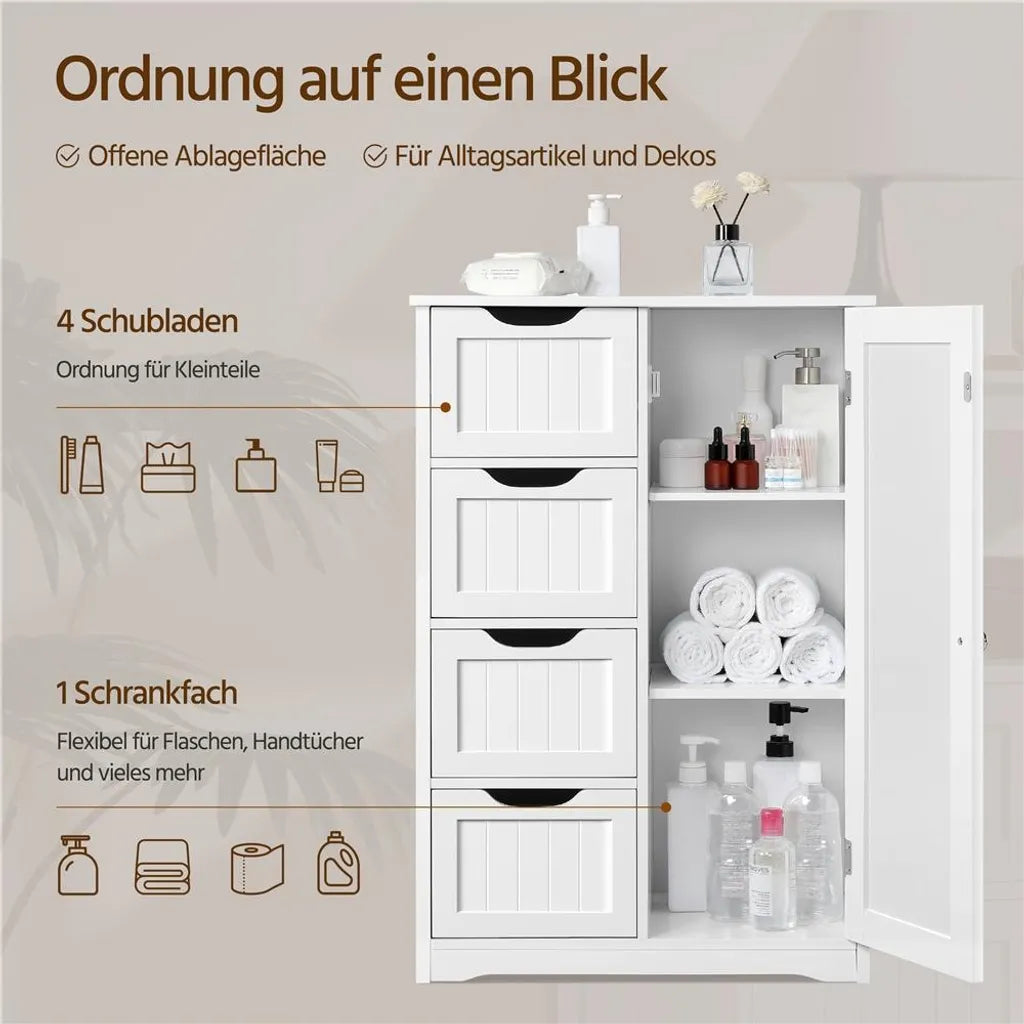 Yaheetech Armoire de toilette - 56x30x82 cm - Rangement - Tiroirs - Réglable - Compact - Blanc