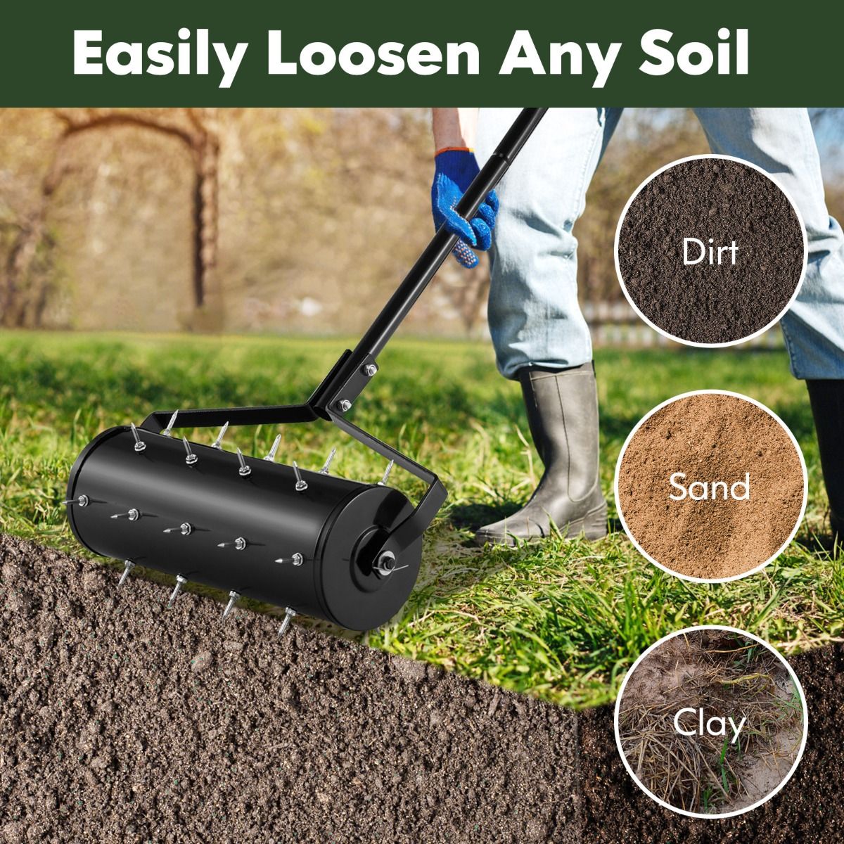 Coast Manual Lawn Aerator 44 x 128 cm - Black - Scarificateur à rouleau avec pointes et tambour remplissable