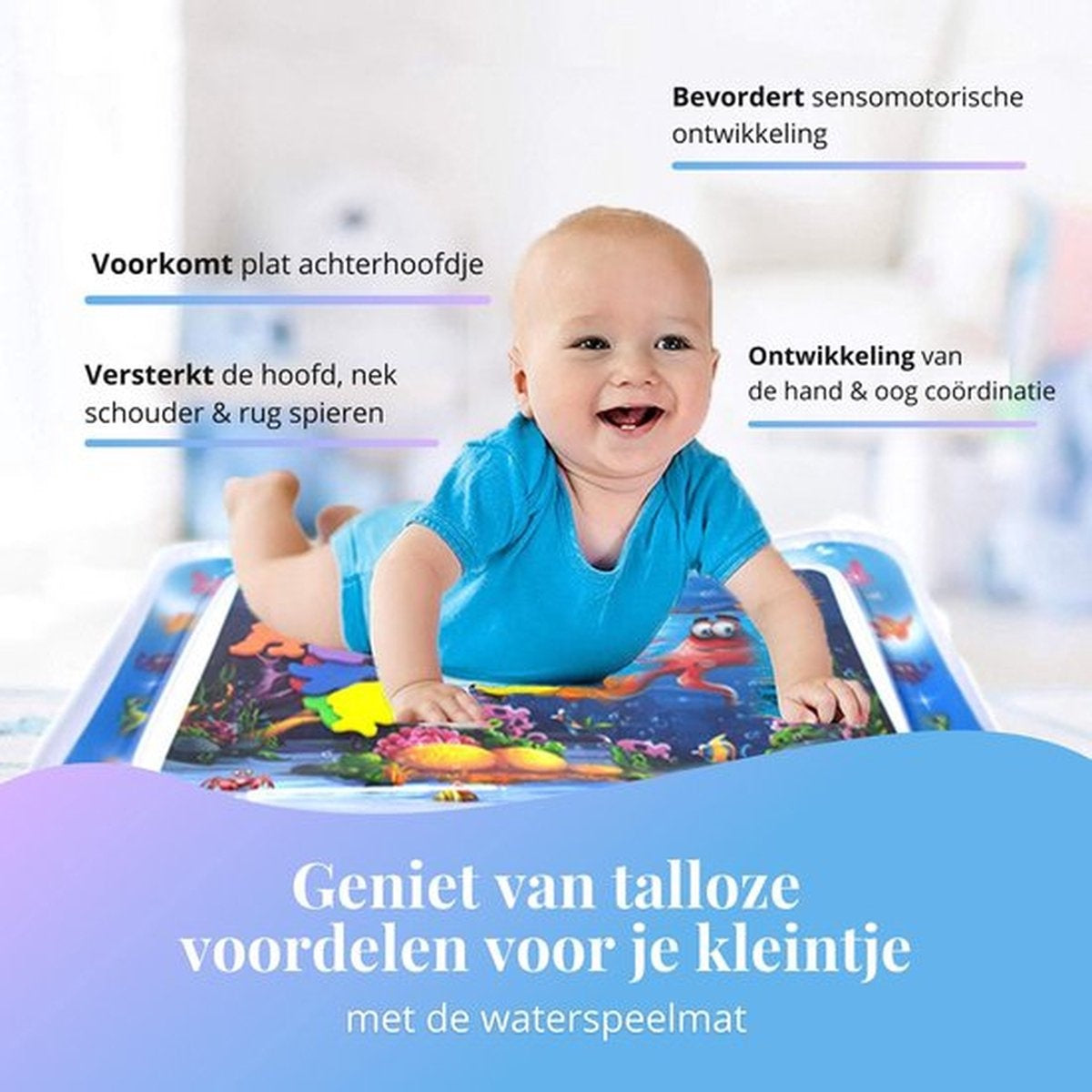 Tenify Waterspeelmat - Watermat - Speelkleed - Opblaasbaar - Tummy Time - Baby Speelgoed 0 Jaar - Kraamcadeau - Blauw