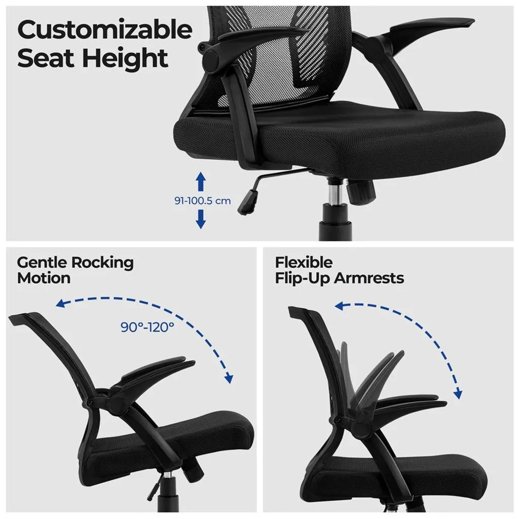 Chaise de bureau ergonomique Yaheetech avec accoudoirs réglables, jusqu'à 136 kg, noire