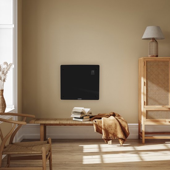 VONROC Chauffage électrique de luxe - Convecteur avec panneau en verre - 500W/1000W - Chauffe les pièces jusqu'à 12m2 - Contrôlé par l'application (via Wifi) et manuellement - Thermostat et minuterie réglables - Noir