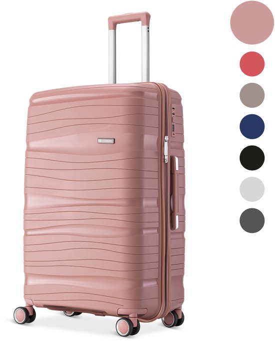 SKYCASES Travelin' Charm - Valise de voyage moyenne 24 pouces - Serrure numérique - 41x24x69 cm - 68L - Légère, imperméable et durable - Rose