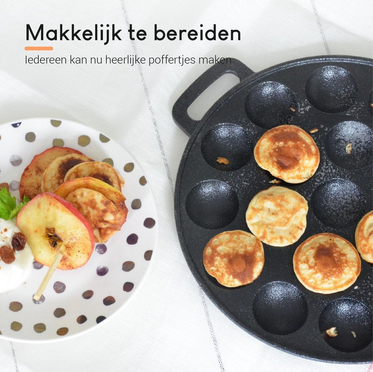 Set de Poffertjes - Ocina -19 Poffertjes - Compatible Induction - Inclus : Bouteille Doseuse, 6 Fourchettes et Gants Résistants à la Chaleur - Livre de Recettes Offert