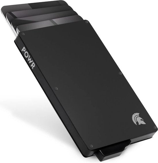 Porte-cartes POWR extensible noir - Étui de protection pour cartes bancaires pour hommes avec protection antivol - Technologie RFID - 5 cartes bancaires et jusqu'à 8 cartes de visite - Porte-cartes en aluminium pour hommes - Anti-skimming