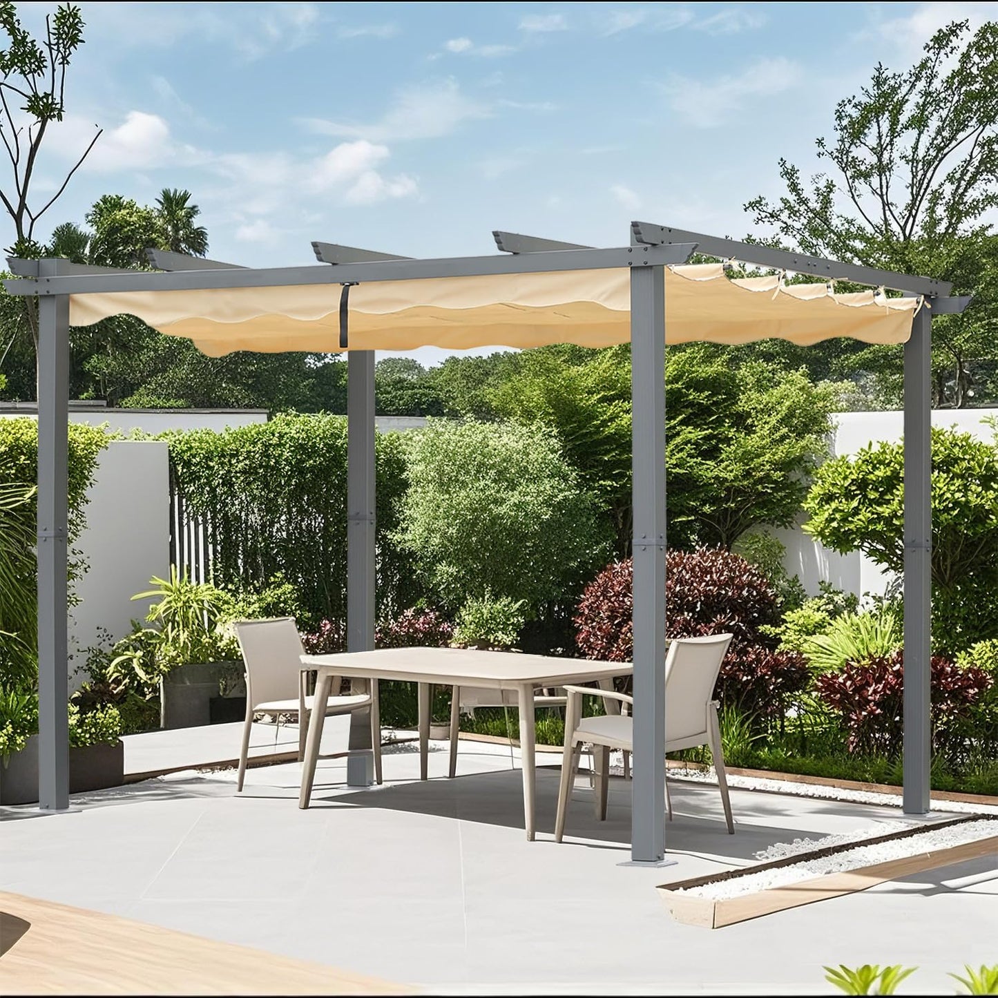 Pergola de terrasse Angel Living en aluminium avec toit rétractable - 3 x 4 m - Beige