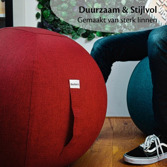 Backerz® Zitbal Kantoor en Thuis 65 CM - Luxe Yoga Bal - Zitballen met Hoes - Ergonomische Bureaustoel Bal - Linnen Rood