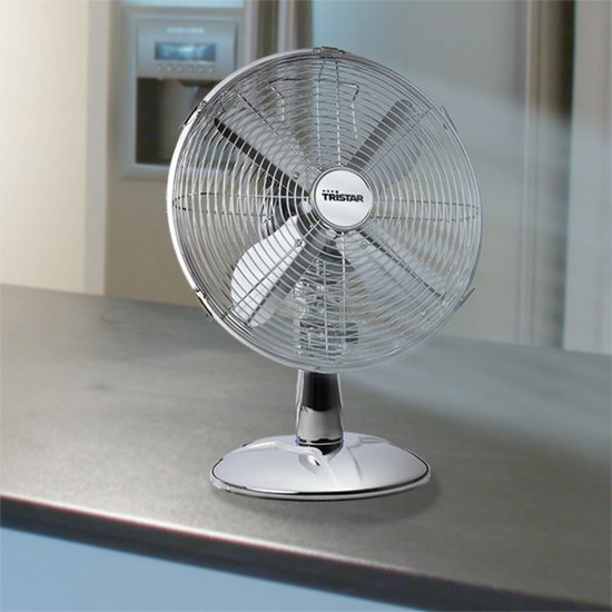 Ventilateur de table Tristar VE-5953 chromé - Diamètre 30 cm - Trois vitesses
