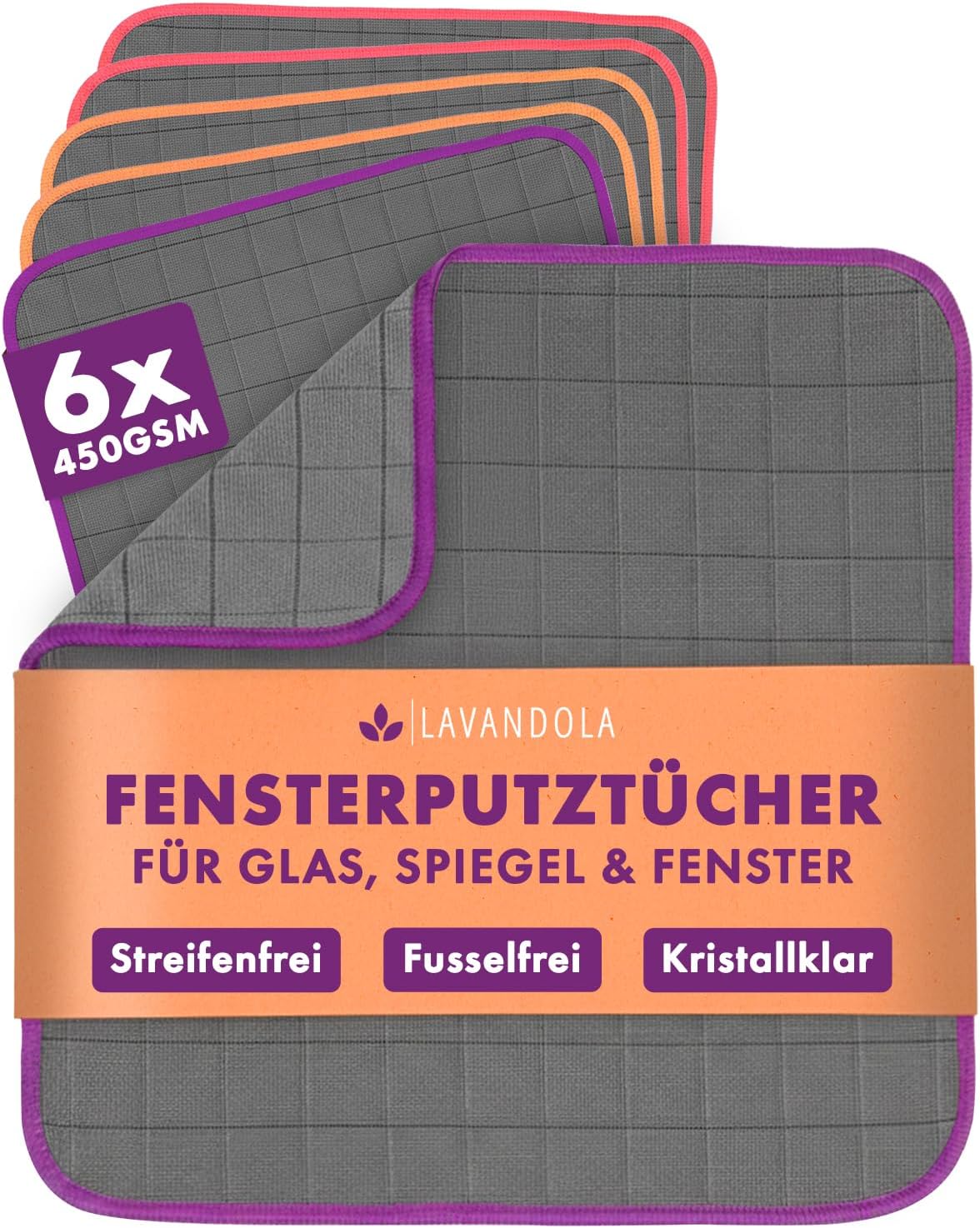 Lavandola® 6 x chiffons en microfibre carbone pour vitres 30 x 30 cm – 450 g/m² – Ne laissent pas de traces et sont ultra-absorbants – Verre, miroirs et voiture