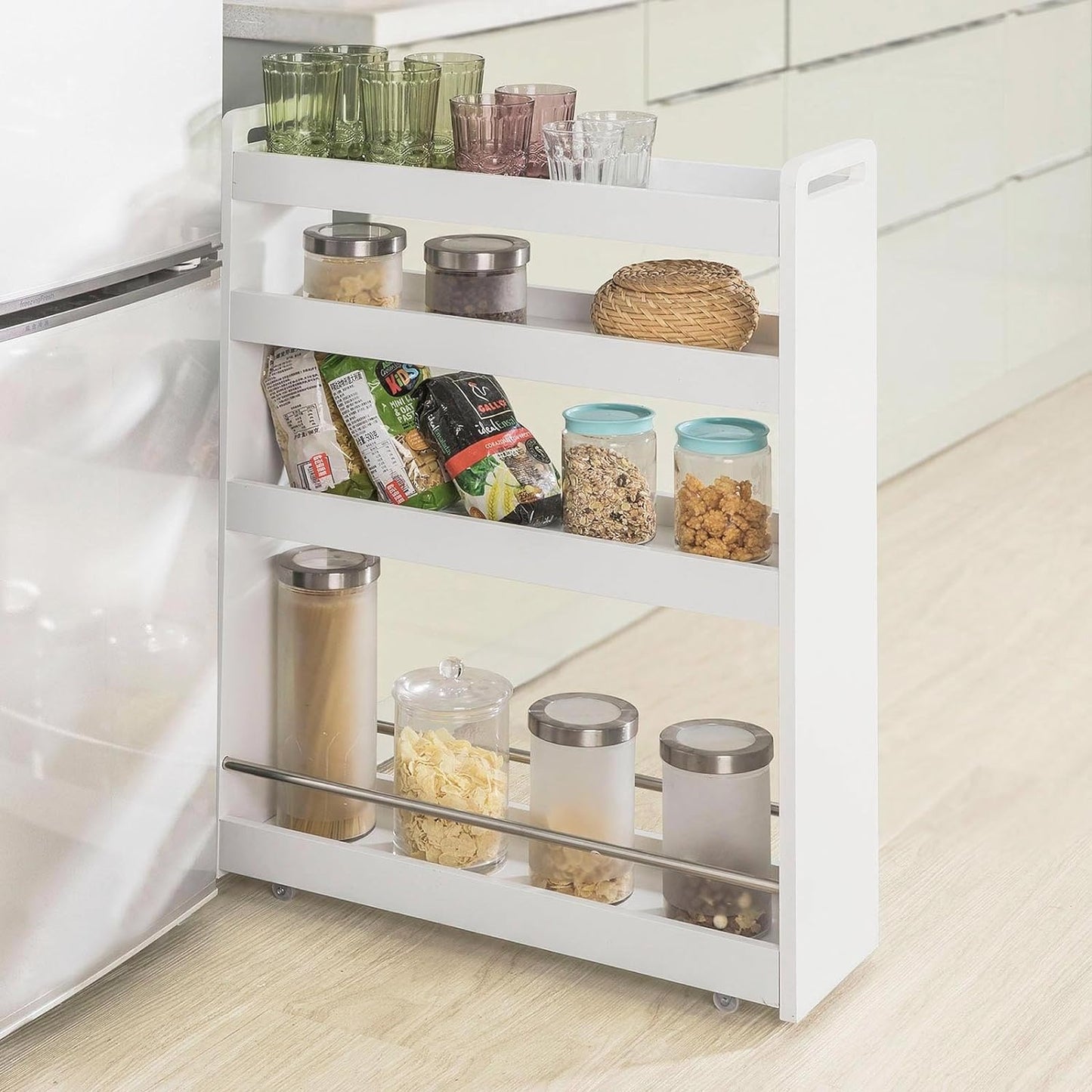 SoBuy Étagère de cuisine 4 niveaux sur roulettes - Max. 20 kg - 60 x 19 x 81 cm - Blanc