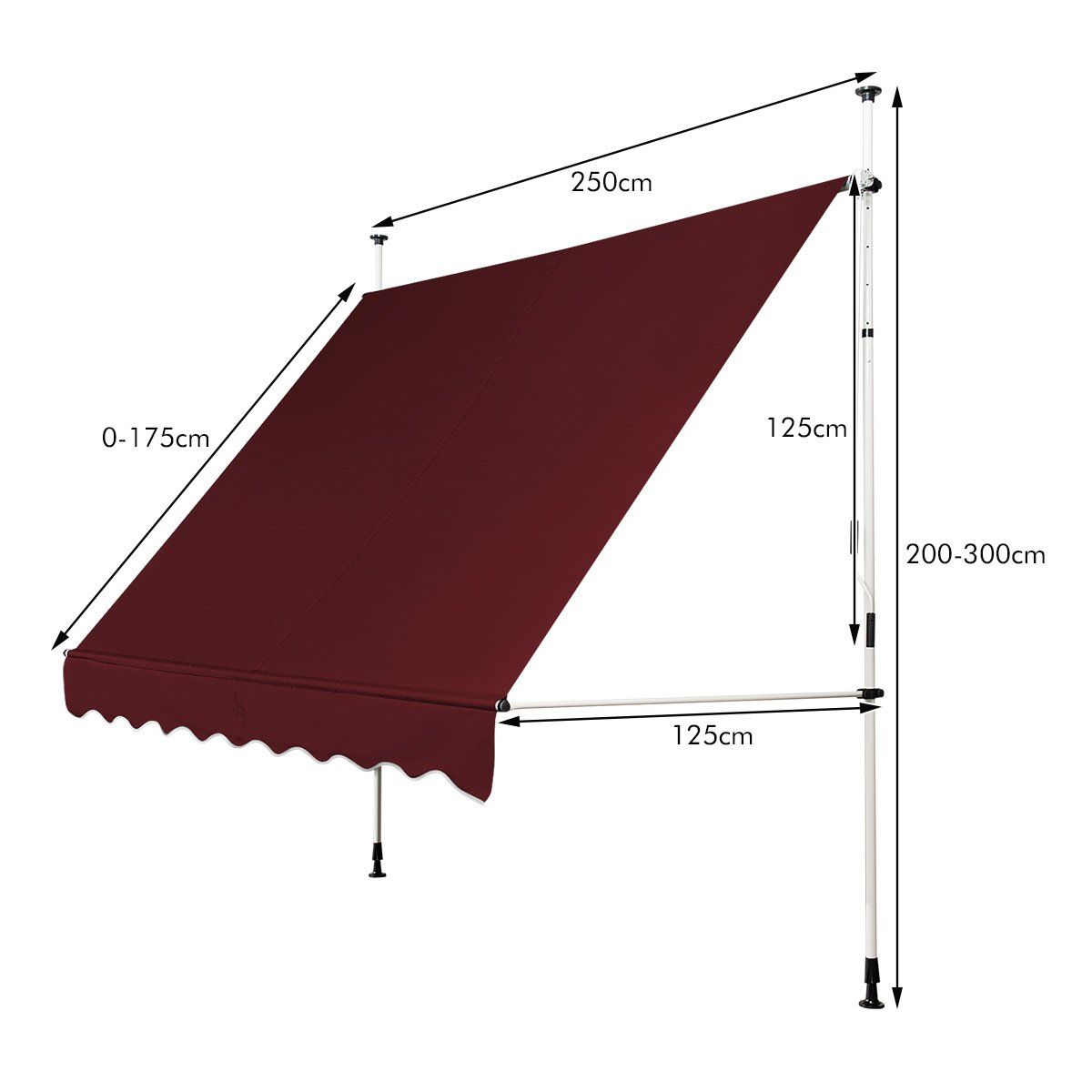 Store à pince Coast - Extensible - Hauteur réglable - Rouge - 250 cm de large