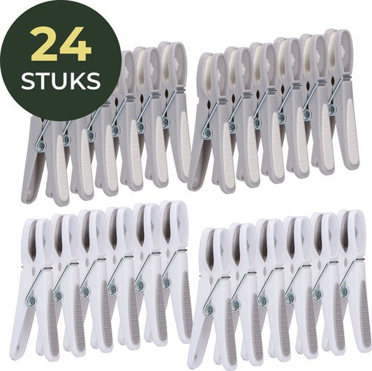 Gandria Pinces à linge 24 pièces - Pinces à linge en plastique - Lot de 24 pinces à linge en plastique - Pinces à linge 10 Kg - Gris/Blanc et Blanc/Gris