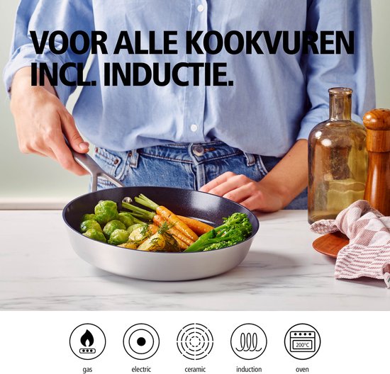 Poêle Brabantia Dusk Ø 28 cm – 100 % sans PFAS – Revêtement antiadhésif en céramique – Poêle compatible induction – Lavable au lave-vaisselle et utilisable au four – Gris