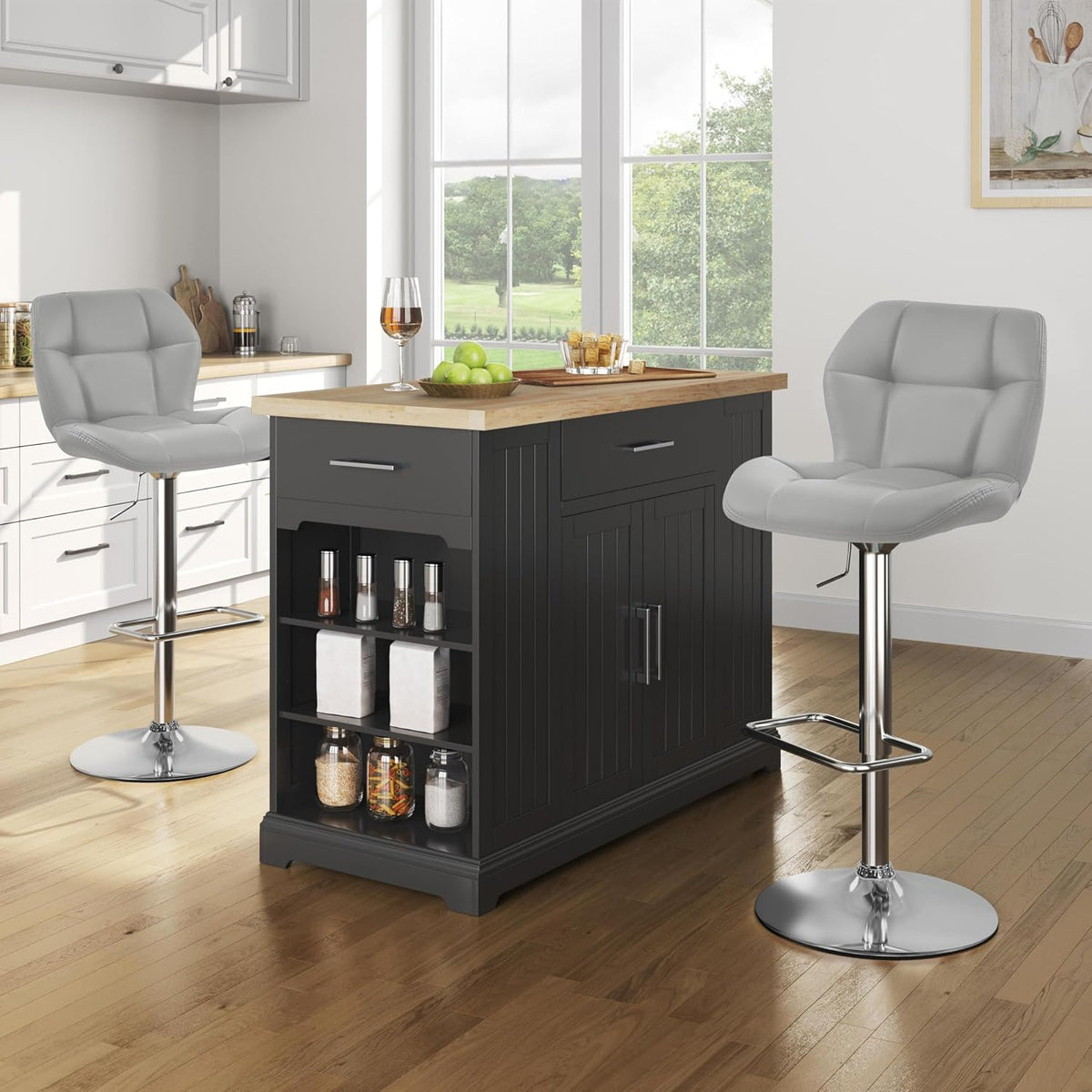 Lot de 2 tabourets de bar Yaheetech - Hauteur d'assise réglable de 62,5 à 84,5 cm - Simili cuir