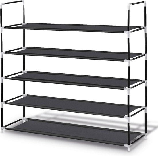 LifeGoods Shoe Rack - 5 couches - Système de rangement pour 30 paires de chaussures - Plastique - Noir
