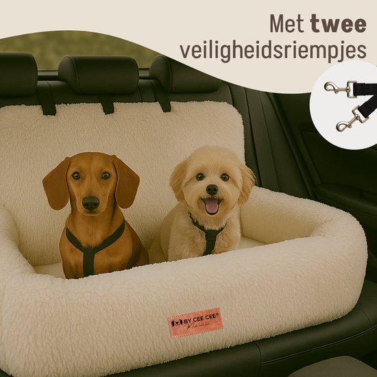 By Cee Cee Car Seat Dog Deluxe - Panier de voiture pour chien avec sangle de sécurité - Panier de voiture pour chien - Siège pour chien - Siège de voiture - Beige - 120x60 - Taille L