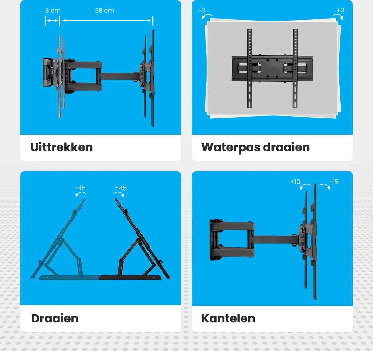 Support TV - Auronic - Rotatif et inclinable - 23 à 60 pouces - jusqu'à 45 KG - Noir