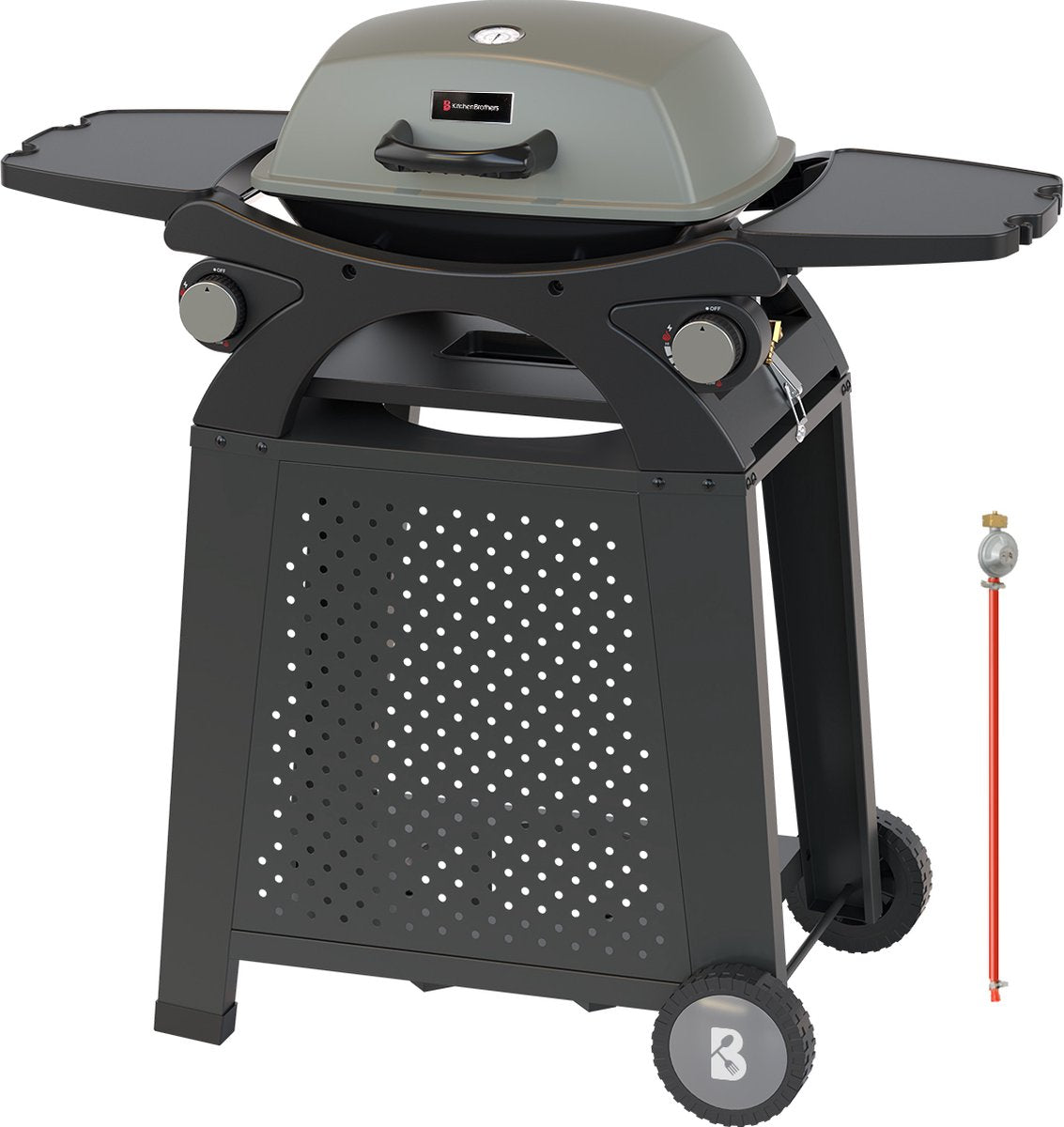 KitchenBrothers Gas BBQ - Barbecue de table et sur pied - Barbecue de table - Antiadhésif - Surface de grillade 37x48 cm - Noir