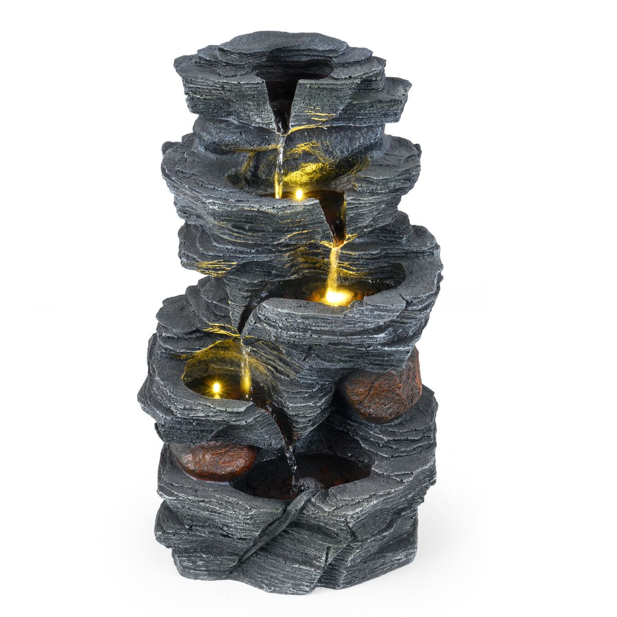 Fontaine de table Coast - cascade à 5 niveaux - éclairage LED - noir - 27 x 20,5 x 45,5 cm