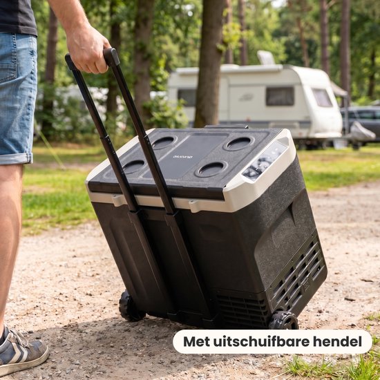 Auronic Electric Cool Box - Compresseur - 40L - 12V et 240 volts - Réfrigérateur de camping - Frigobox Car - Avec roues et poignée - Noir