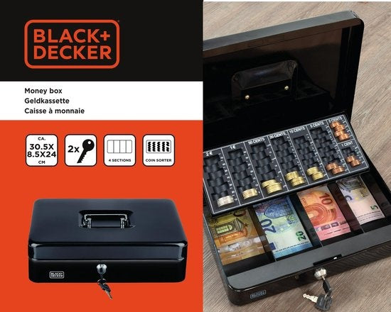 BLACK+DECKER Tirelire - Tirelire avec 2 clés - 30.5 x 8.5 x 24 CM - Métal - Noir