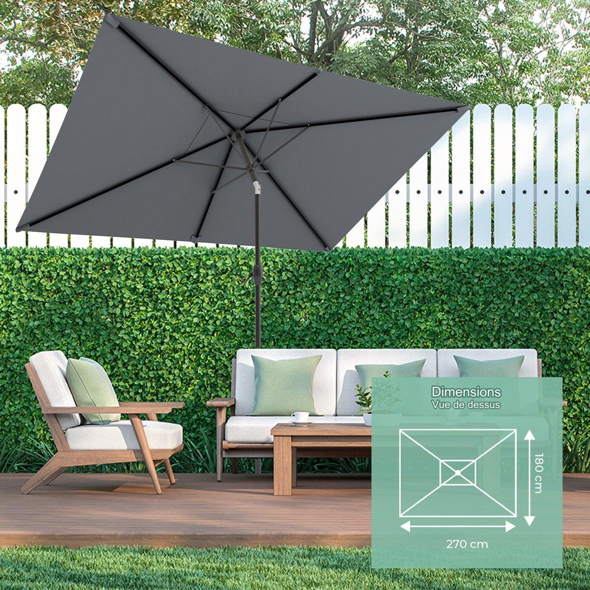 Parasol LifeGoods imperméable avec housse, 270x180cm, Gris foncé