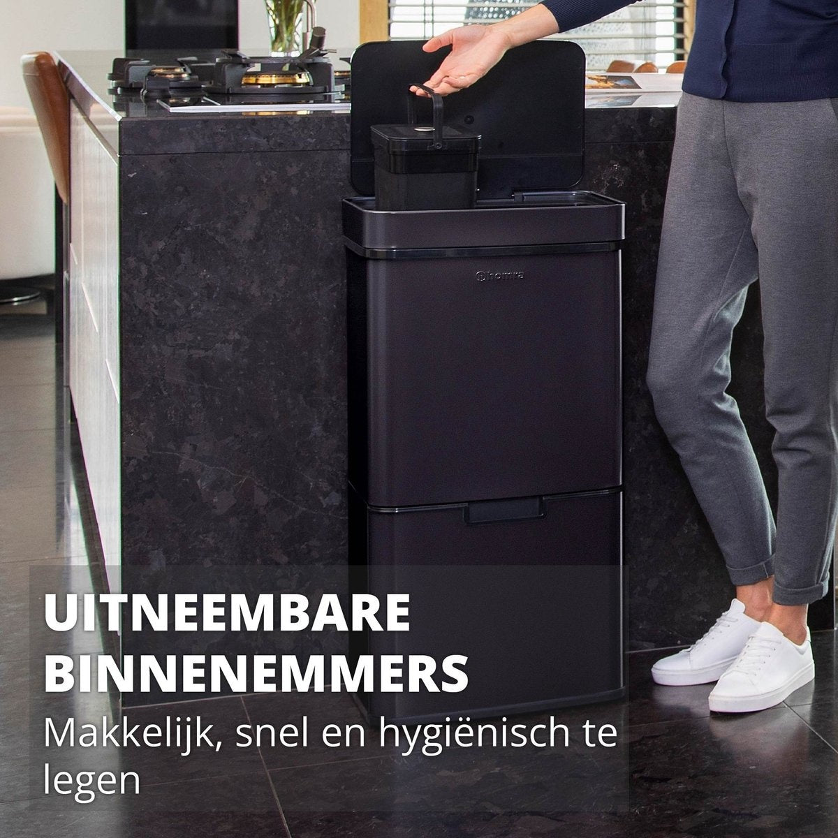 Homra NEXO Waste Separation Sensor Bin Black 72 litres - 3 compartiments - 2x12L + 48L - Capteur infrarouge