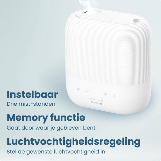 Humidificateur Auronic - 5 L - Convient pour la chambre à coucher, la chambre de bébé, le bureau, le salon et bien plus encore - Humidificateur - Sans BPA - Blanc