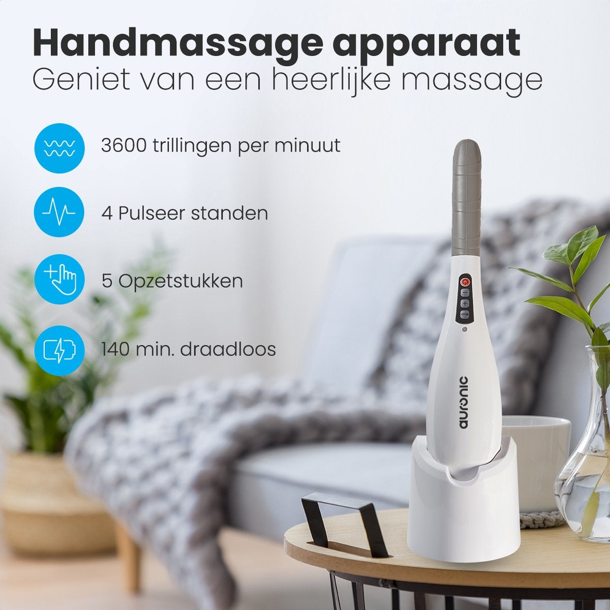 Appareil de massage Auronic Massage du cou et du dos Sans fil 5 accessoires Blanc/gris