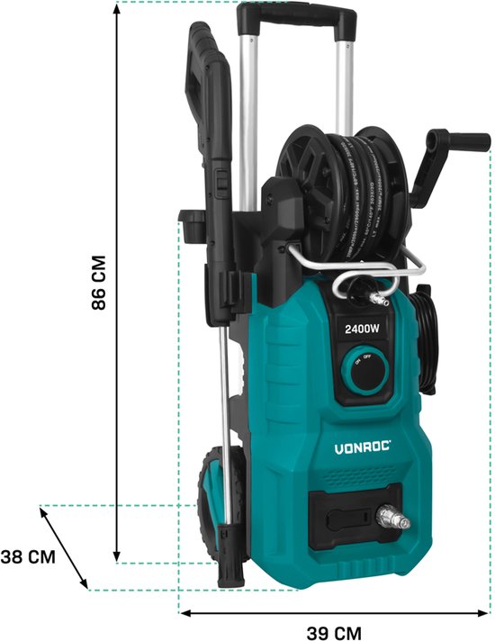 VONROC Nettoyeur haute pression V24-1 - 2400W - 180 bar - 10m de tuyau premium et accessoires inclus