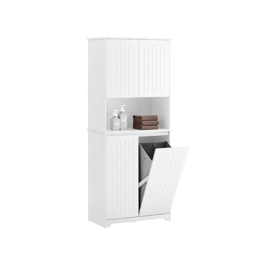 SoBuy BZR150-W Armoire de toilette haute avec sac à linge - Blanc - 70x37x170 cm