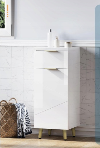 Meuble-lavabo Woltu – Avec 2 portes à panneaux, une étagère réglable et des détails dorés – À placer sous le lavabo – Bois composite blanc et doré – 60 x 60 x 30 cm