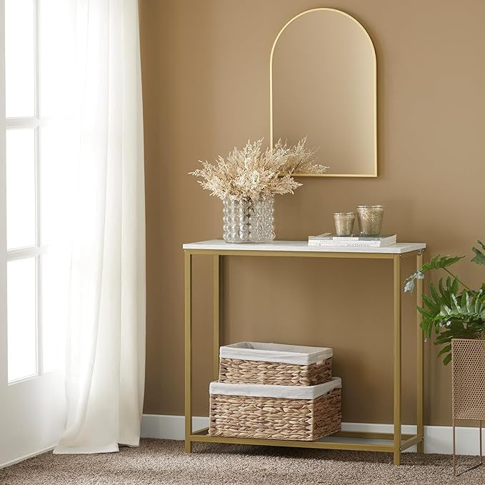 SoBuy Table console - Plateau blanc - Cadre doré - 80x75x30 cm - FSB29-G