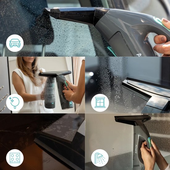 Achaté Essuie-vitre électrique - Aspirateur et lave-vitre - Rechargeable - Avec flacon pulvérisateur et 2 chiffons en microfibre - Nettoyage sans traces - Durée d'utilisation de 40 minutes