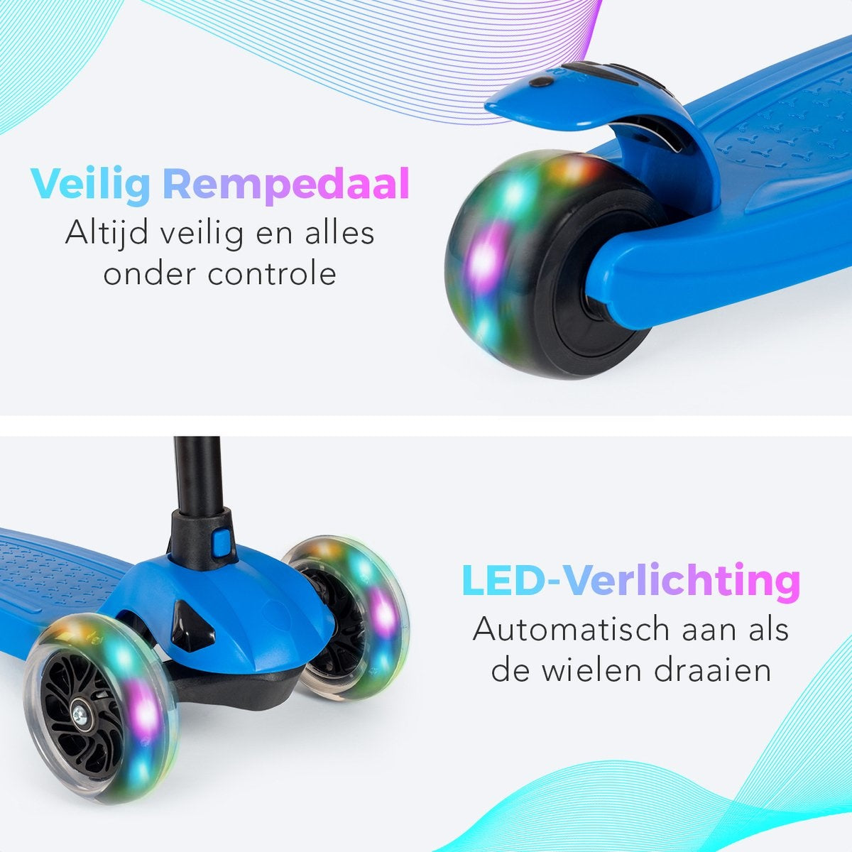LifeGoods Scooter enfant TurboRide - Étape 5-8 ans - 3 roues lumineuses - Garçons/Filles - Bleu
